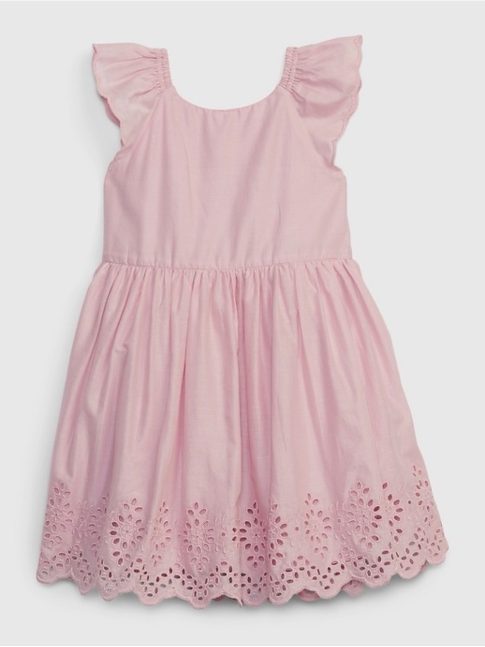 GAP Girls' Light Pink Eyelet-Hem Flutter Sleeve Dress